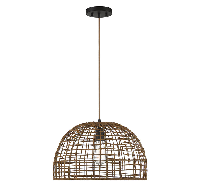 Meridian (M70105DR) 1-Light Pendant in Dark Rattan with a Dark Brown Socket