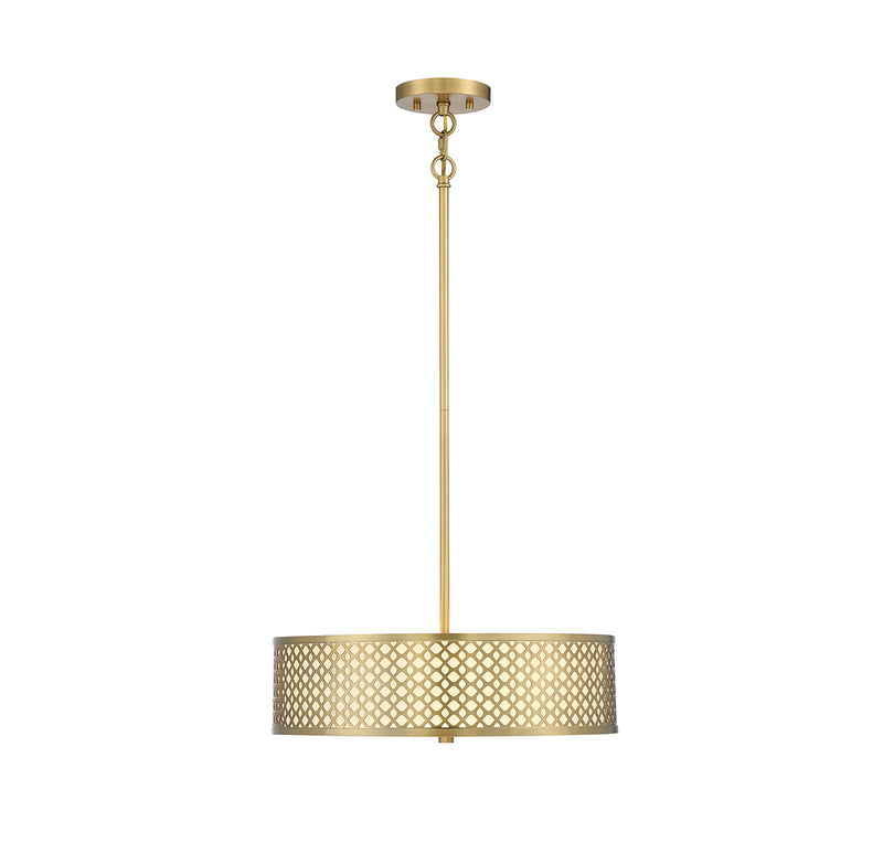 Meridian (M70108NB) 3-Light Pendant in Natural Brass