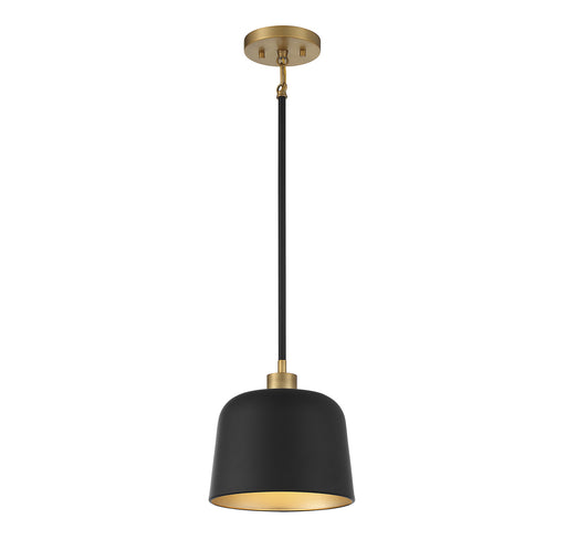 1-Light Pendant in Matte Black with Natural Brass