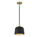 1-Light Pendant in Matte Black with Natural Brass