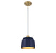 1-Light Pendant in Navy Blue with Natural Brass