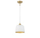1-Light Pendant in White with Natural Brass