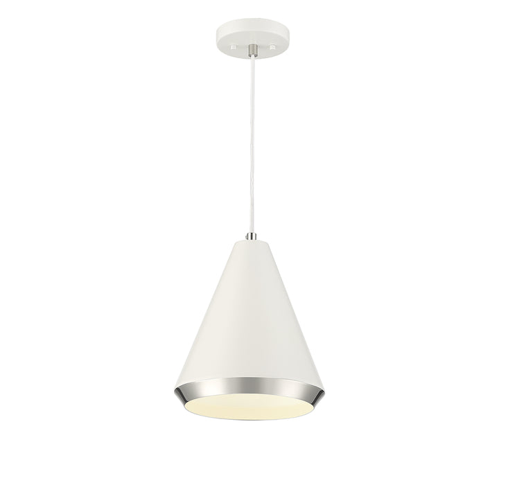 1-Light Pendant in White with Polished Nickel