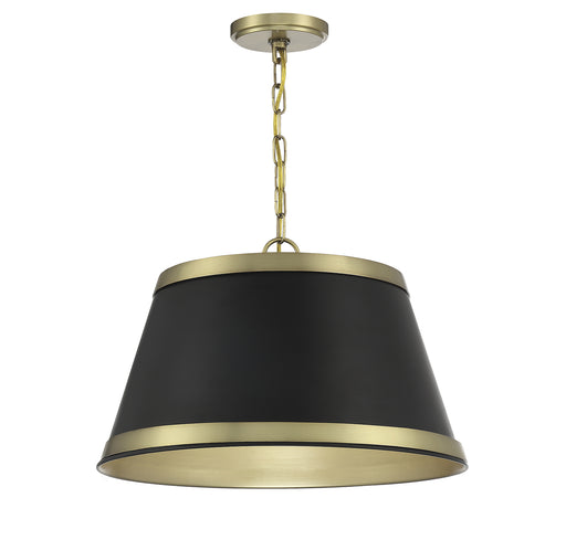 Meridian (M7013MBKNB) 3-Light Pendant in Matte Black with Natural Brass