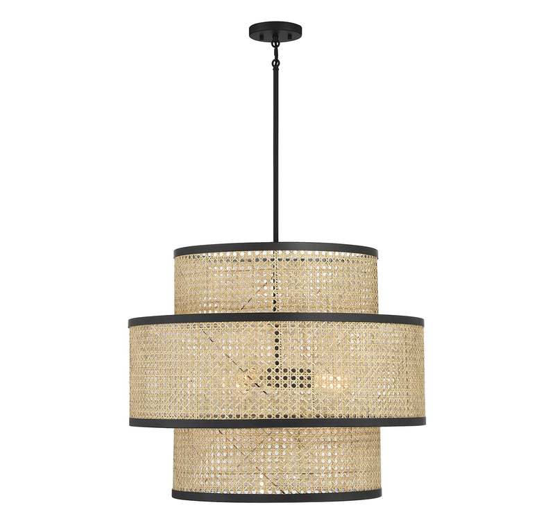 Meridian (M7016MBK) 3-Light Pendant in Natural Cane with Matte Black