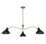 Meridian (M7019MBKNB) 3-Light Pendant in Matte Black with Natural Brass