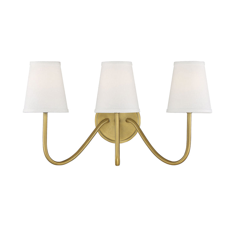Meridian (M90056NB) 3-Light Wall Sconce in Natural Brass