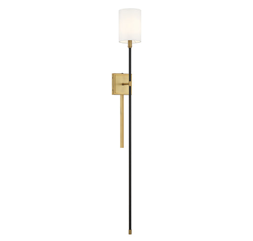 1-Light Wall Sconce in Black with Natural Brass Accents
