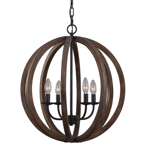 Allier Pendant in Weathered Oak Wood/Antique Forged Iron - Lamps Expo