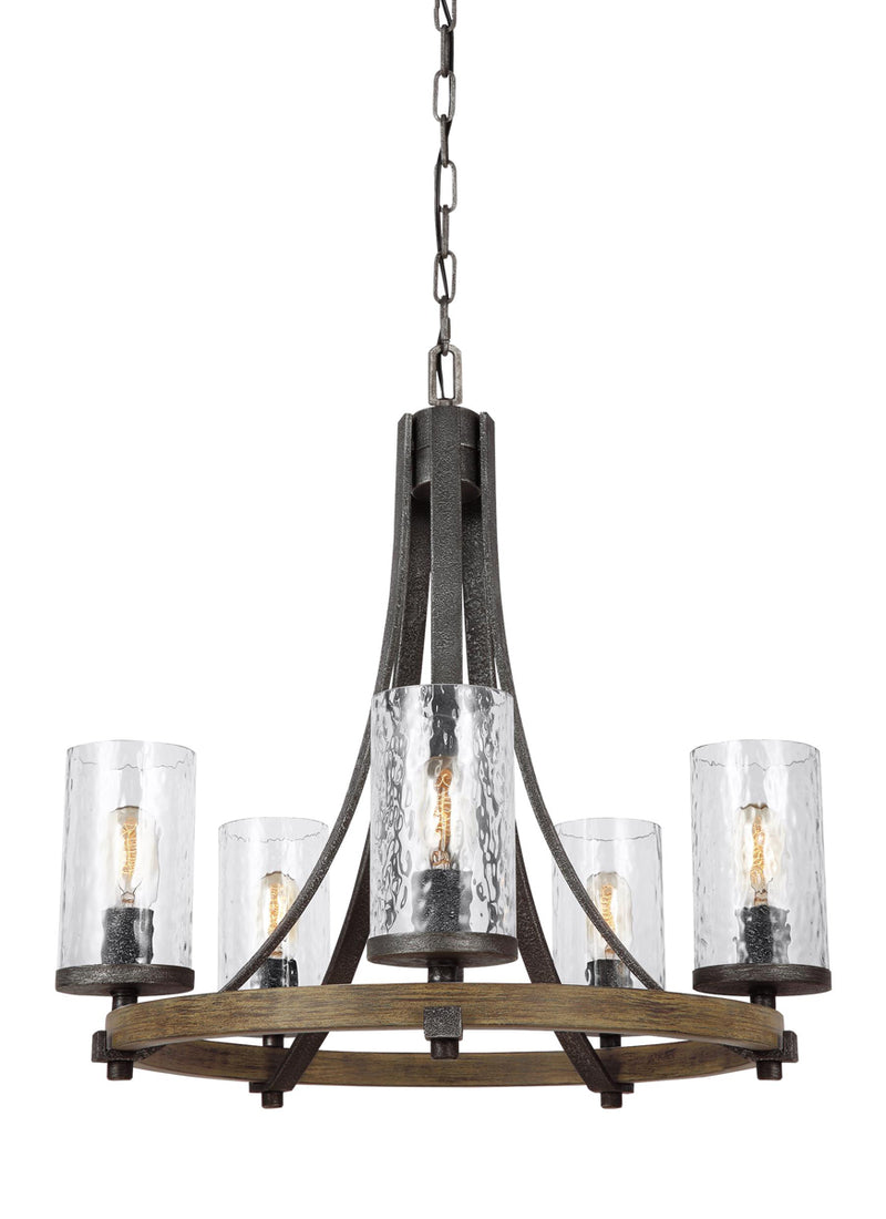 Angelo Chandelier in Distressed Weathered Oak/Slate Grey Metal - Lamps Expo