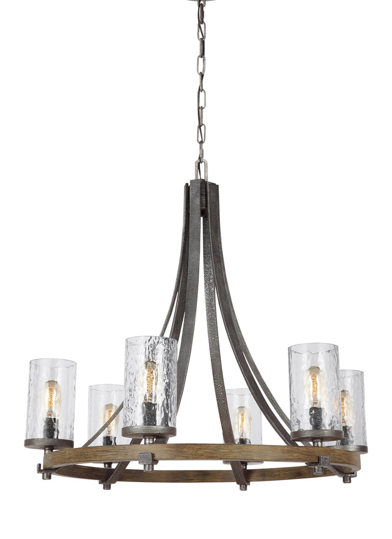 Angelo Chandelier in Distressed Weathered Oak/Slate Grey Metal - Lamps Expo