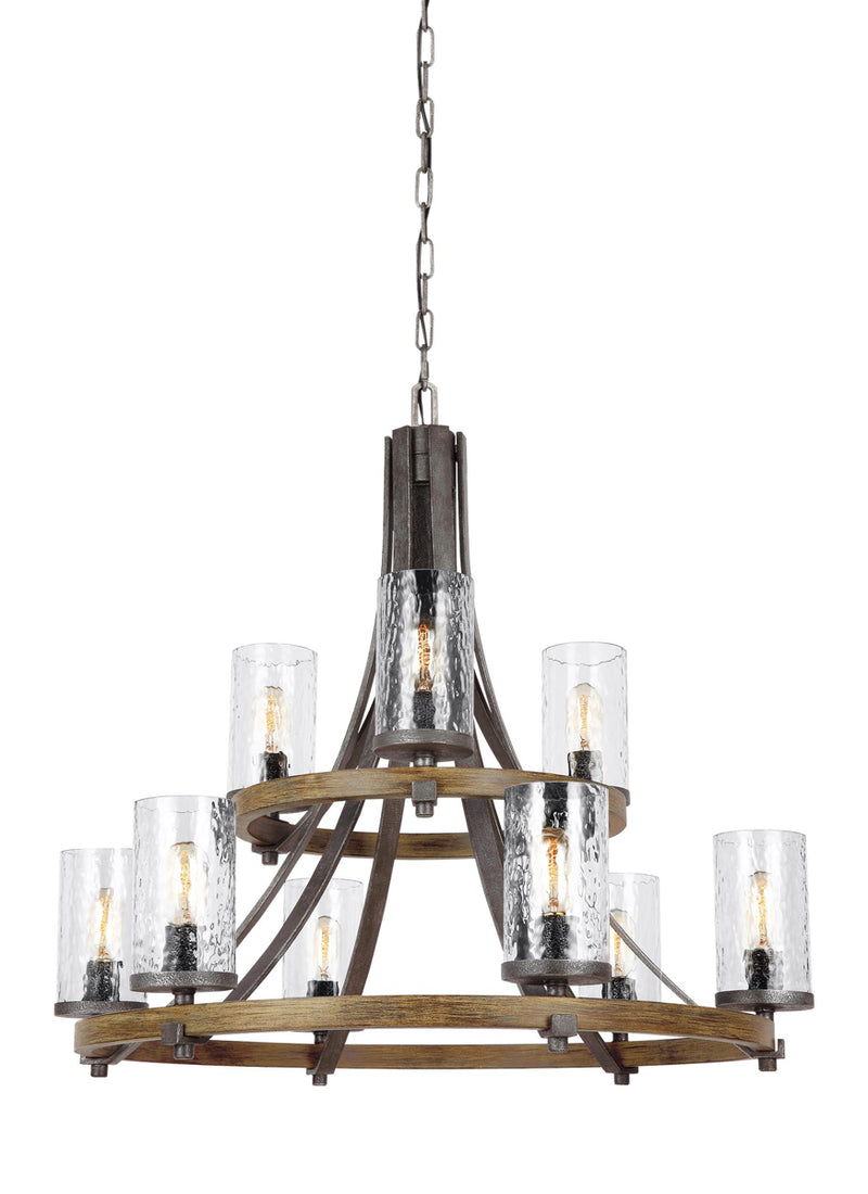 Angelo Chandelier in Distressed Weathered Oak/Slate Grey Metal - Lamps Expo