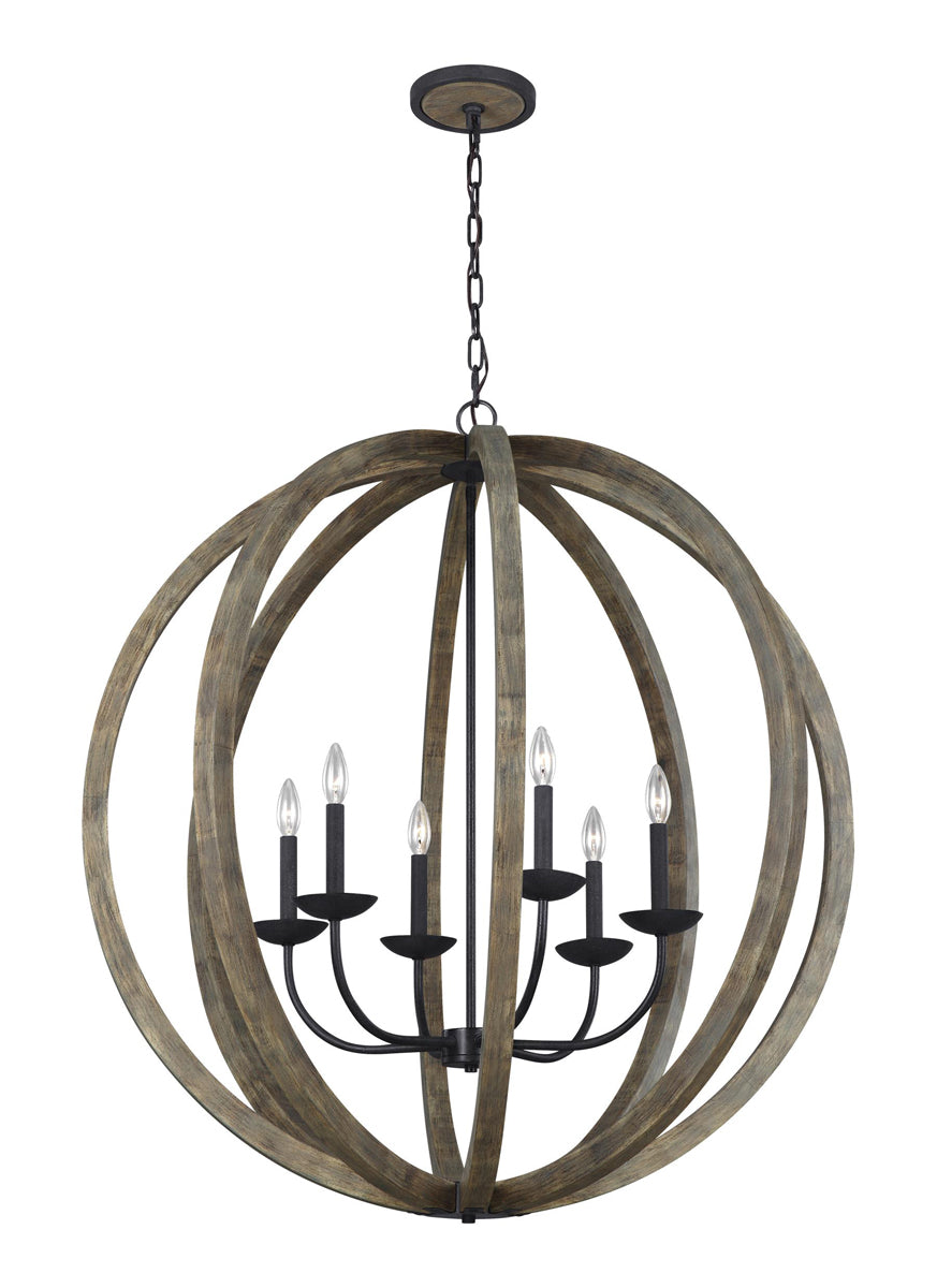 Allier Chandelier in Weathered Oak Wood/Antique Forged Iron - Lamps Expo