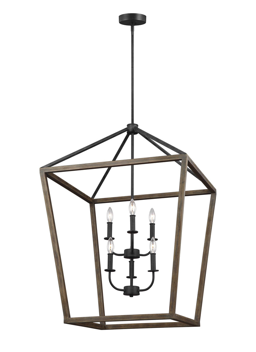 Gannet Chandelier in Weathered Oak Wood/Antique Forged Iron - Lamps Expo