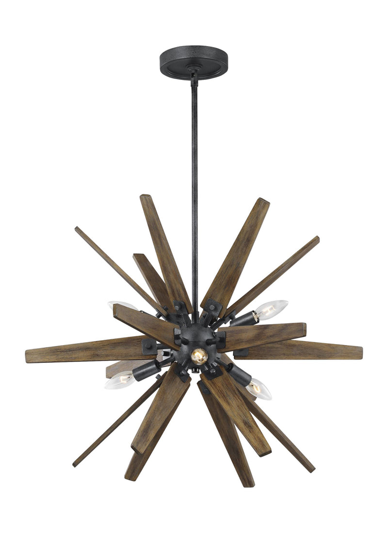 Thorne Chandelier in Dark Weathered Zinc/Weathered Oak - Lamps Expo