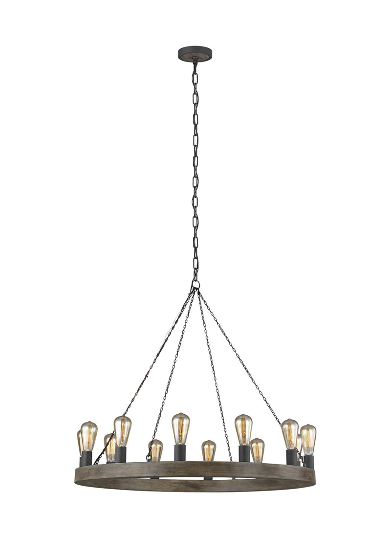 Avenir Chandelier in Weathered Oak Wood/Antique Forged Iron - Lamps Expo