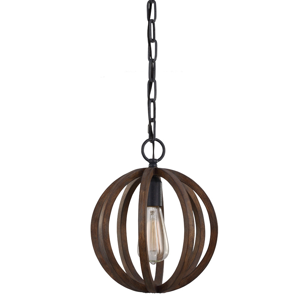 Allier Pendant in Weathered Oak Wood/Antique Forged Iron - Lamps Expo