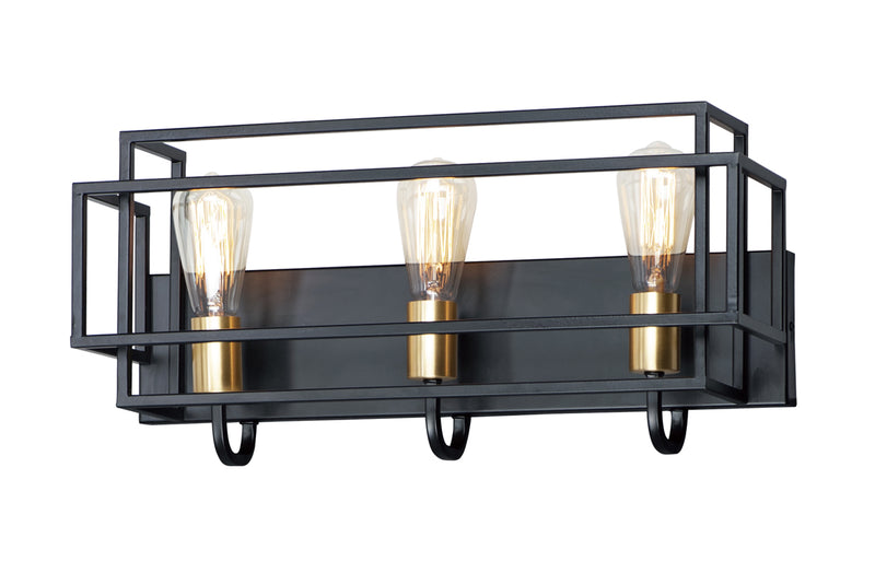 Liner 3-Light Bath Sconce in Black / Satin Brass - Lamps Expo