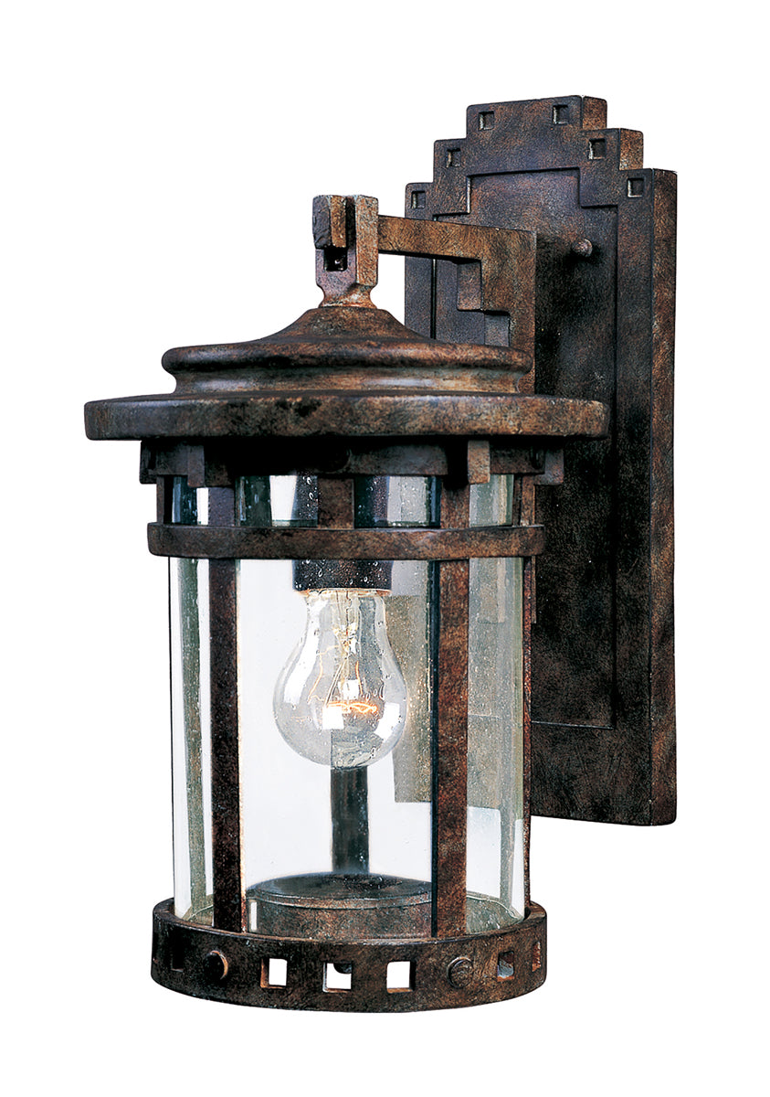 Santa Barbara Cast 1-Light Outdoor Wall Lantern in Sienna with Seedy Glass - Lamps Expo
