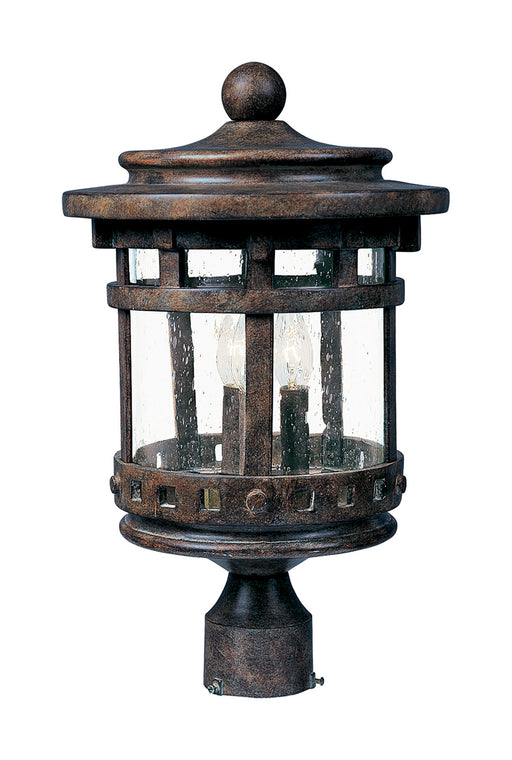Santa Barbara Cast 3-Light Outdoor Pole/Post Lantern in Sienna with Seedy Glass - Lamps Expo