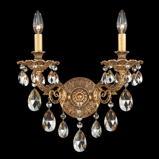 Milano 2-Light Wall Sconce in Florentine Bronze with Clear Optic Crystals