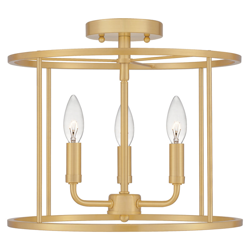 Abner 3-Light Semi-Flush Mount in Aged Brass