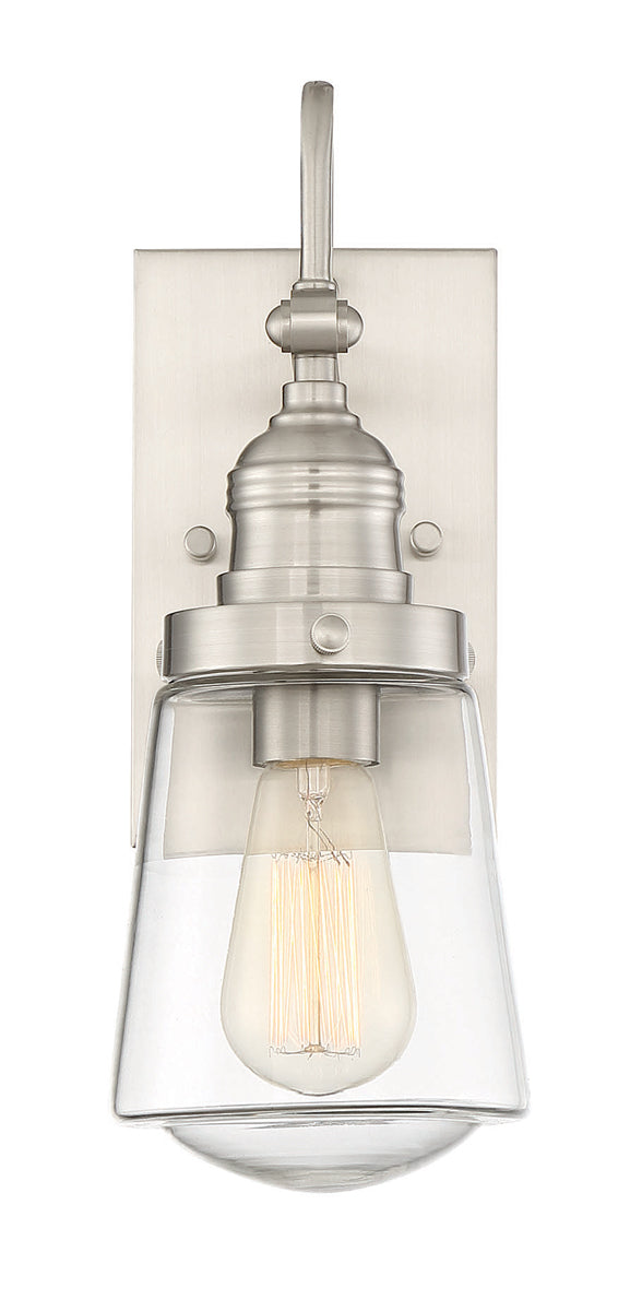 Macauley 1-Light Outdoor Wall Lantern in Satin Nickel