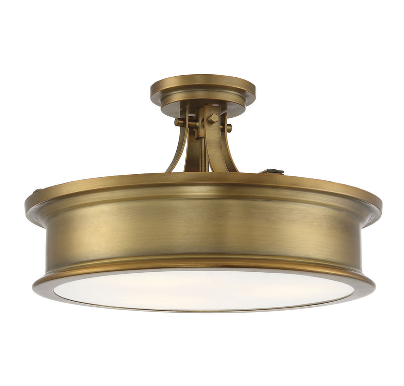 Watkins 3-Light Semi-Flush in Warm Brass