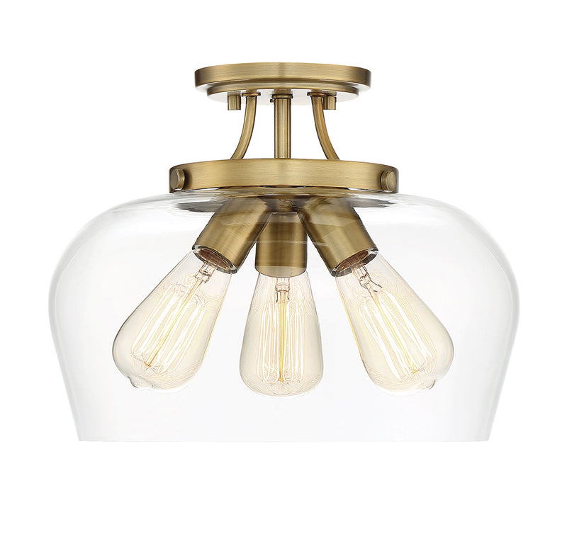 Octave 3-Light Semi-Flush in Warm Brass