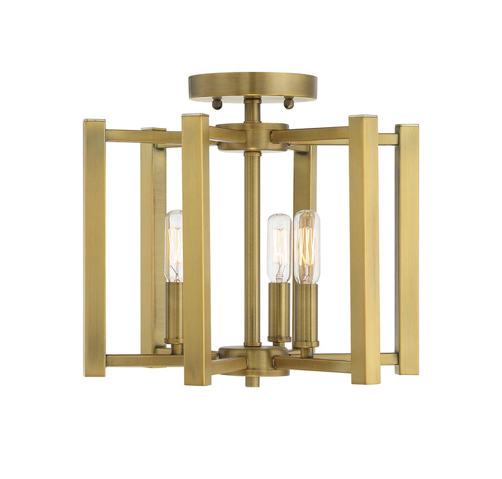 Benson 3-Light Semi-Flush in Warm Brass