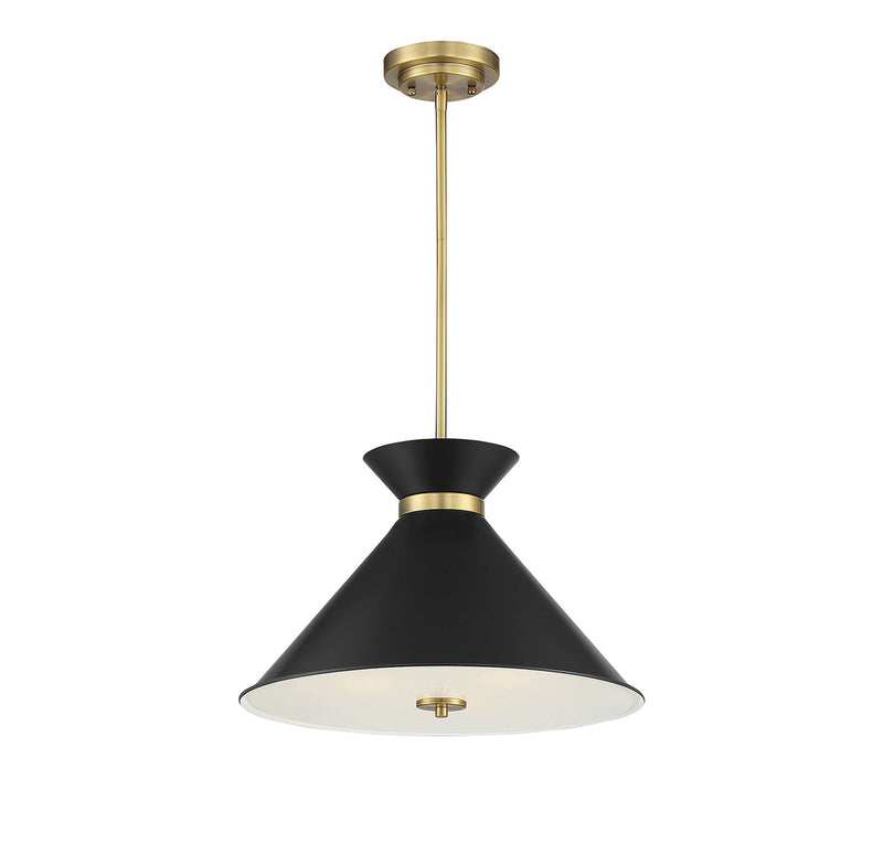 Lamar 3-Light Pendant in Black with Warm Brass Accents