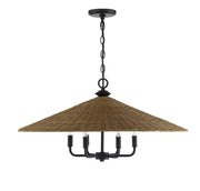 Eman 6-Light Pendant in Matte Black With Dark Rattan
