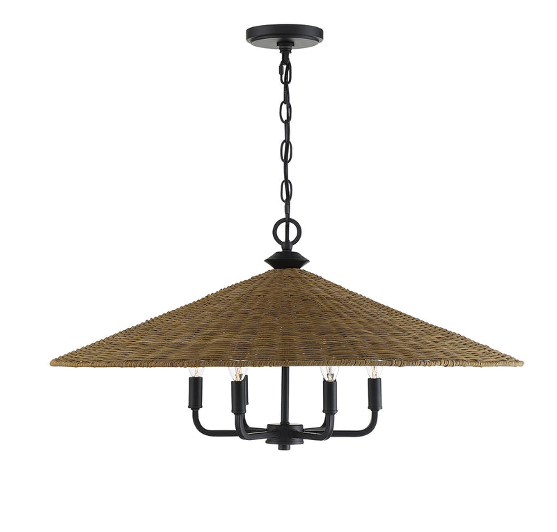 Eman 6-Light Pendant in Matte Black With Dark Rattan