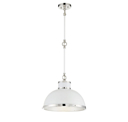 Corning 1-Light Pendant in White with Polished Nickel Accents