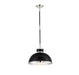 Corning 1-Light Pendant in Black with Polished Nickel Accents