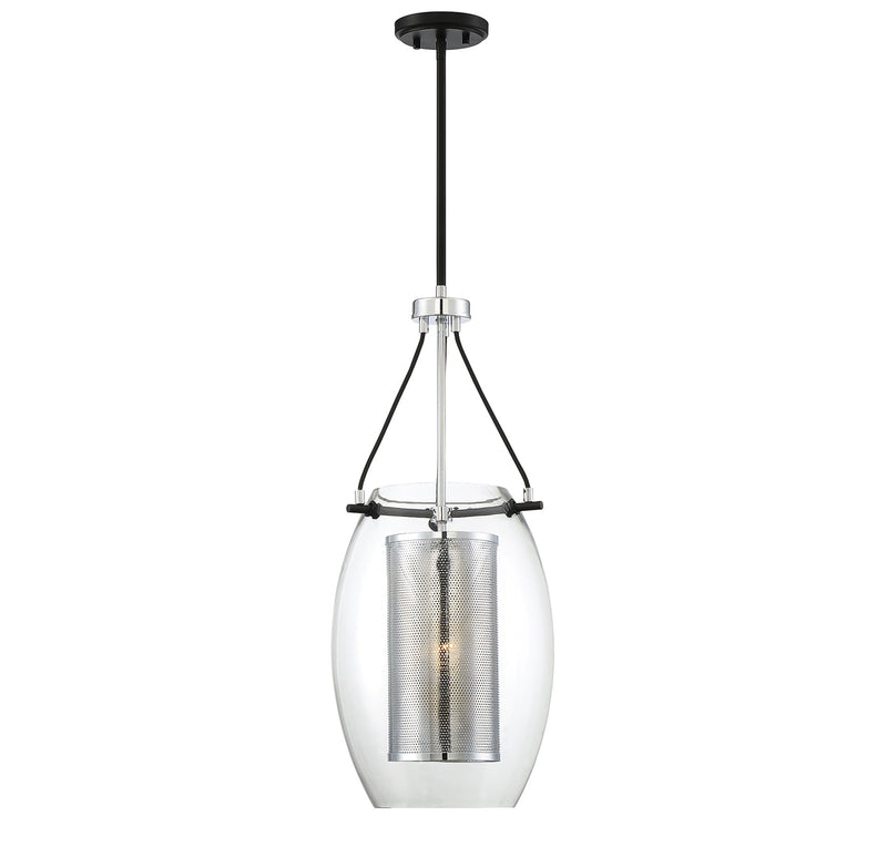 Dunbar 1-Light Pendant in Matte Black with Polished Chrome Accents
