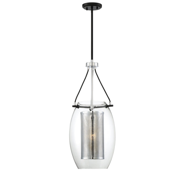 Dunbar 1-Light Pendant in Matte Black with Polished Chrome Accents