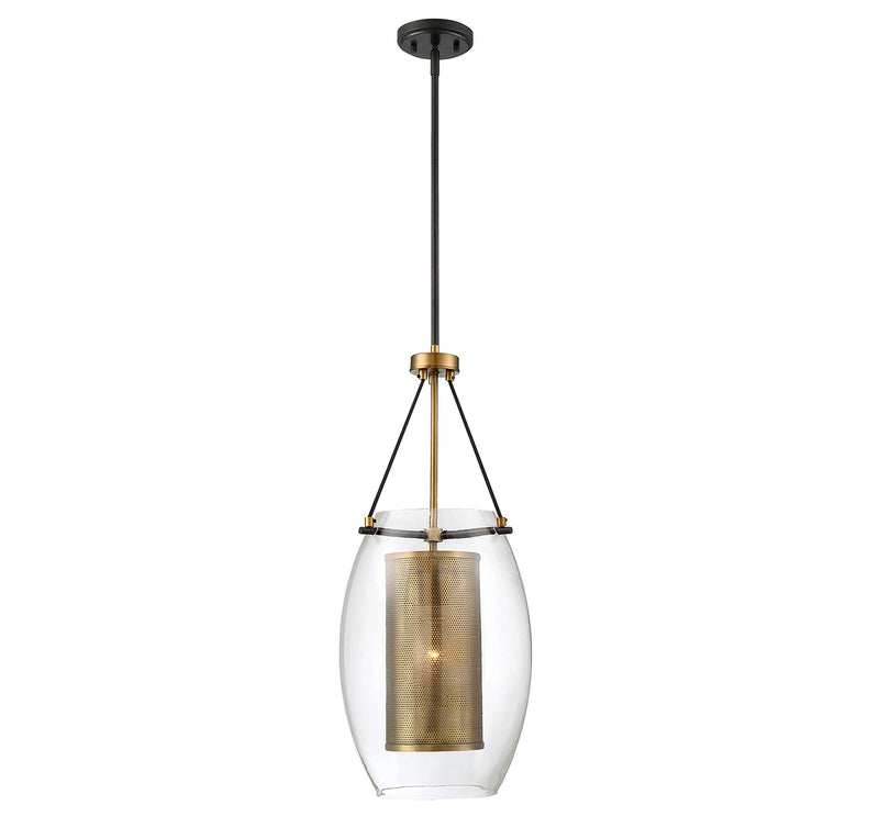 Dunbar 1-Light Pendant in Warm Brass with Bronze accents
