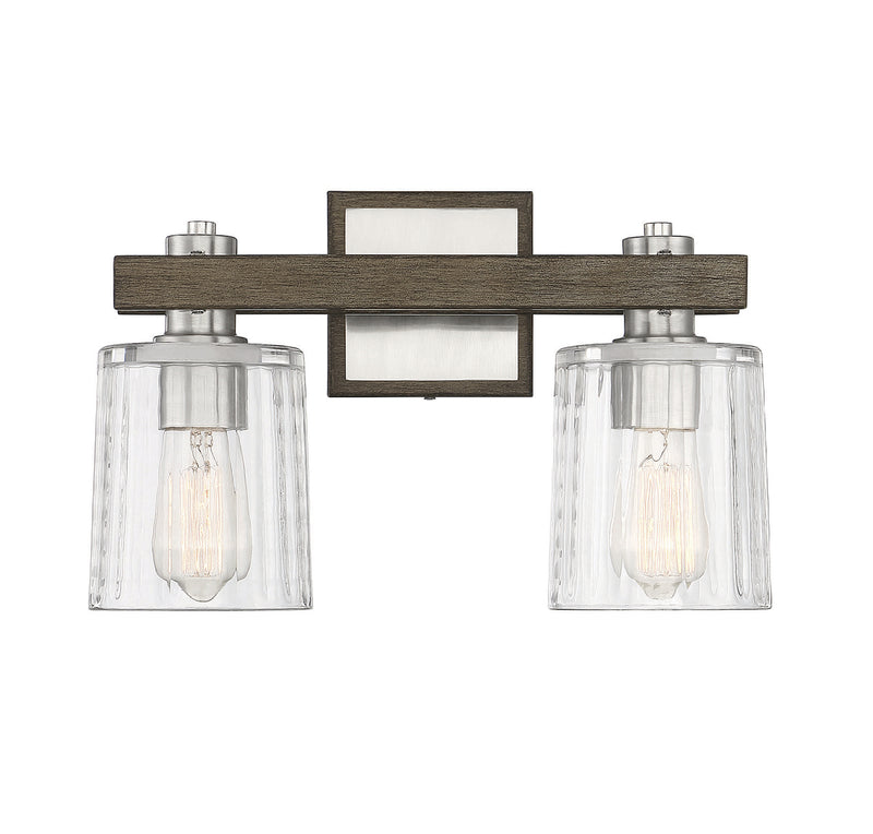 Halifax 2-Light Bath in Satin Nickel with Gray Wood