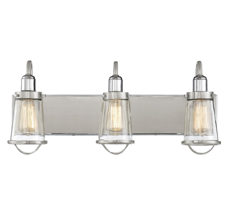 Lansing 3-Light Bath Vanity in Satin Nickel with Polished Nickel Accents