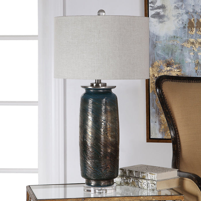 Uttermost's Olesya Swirl Glass Table Lamp Designed by Jim Parsons - Lamps Expo