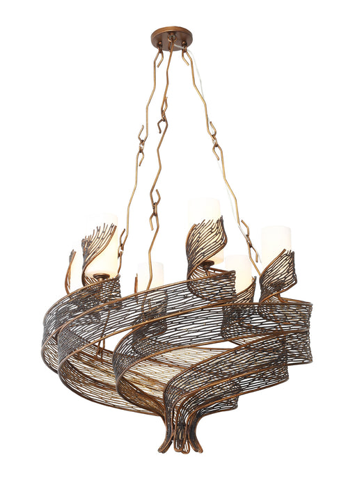 Flow 6-Light Chandelier in Hammered Ore with Gloss Opal Glass - Lamps Expo