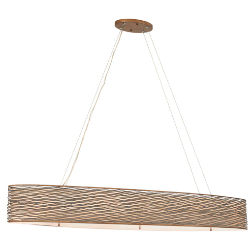 Flow 6-Light Linear Pendant in Hammered Ore with Tan Silk Slug Shade, Acrylic Diffuser - Lamps Expo