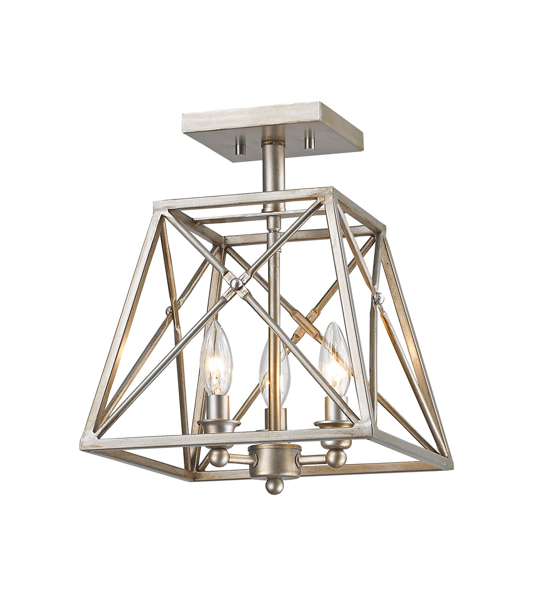 Tressle 3-Light Semi Flush Mount in Antique Silver with Antique Silver Shade - Lamps Expo