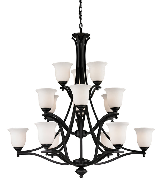 Lagoon 15-Light Chandelier in Matte Black with Matte Opal Glass - Lamps Expo