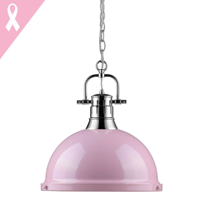 Duncan 1 Light Pendant with Chain in Chrome with a Pink Shade