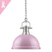 Duncan 1 Light Pendant with Chain in Pewter with a Pink Shade