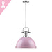Duncan 1 Light Pendant with Rod in Chrome with a Pink Shade