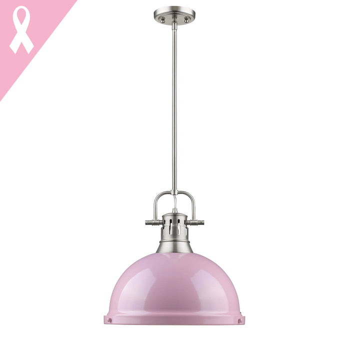 Duncan 1 Light Pendant with Rod in Pewter with a Pink Shade