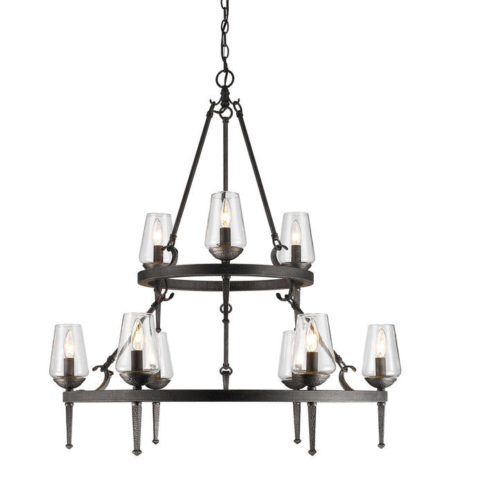 Marcellis 2-Tier 9-Light Chandelier in Dark Natural Iron with Clear Glass - Lamps Expo
